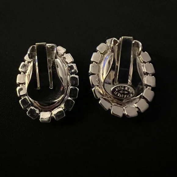 Vintage Signed Kramer Ruby & White Rhinestone Clip On Earrings - Picture 2 of 3